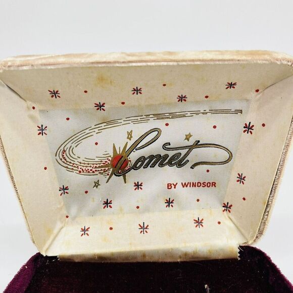 Vintage Velvet Jewelry Box Windsor Comet Starburst Two Tone Flip Open Cream Red - Picture 7 of 14
